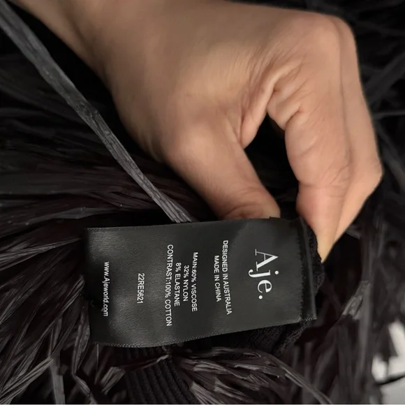 Aje Rushes Raffia Trimmed Ribbed Stretch Knit Dress Black - Picture 7 of 11